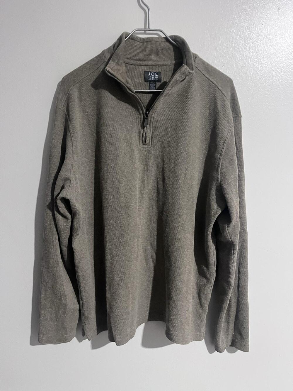 JOE Joseph Abboud Sweater Mens XL Gray 1/4 Zip Mock Neck Waffle-Knit Cotton